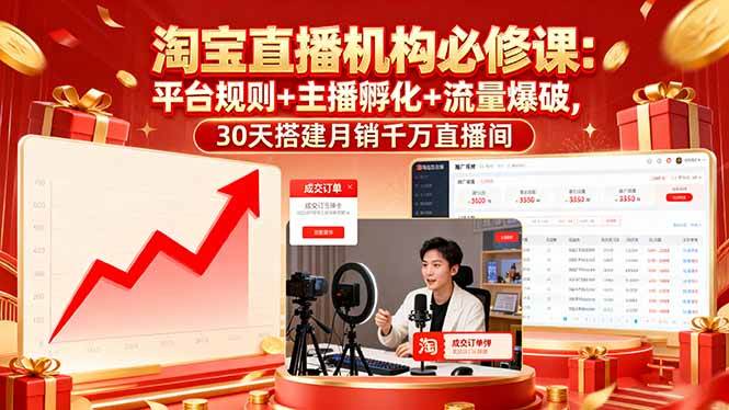 （16087期）淘宝直播机构必修课：平台规则/主播孵化/流量爆破,30天搭建月销千万直播间-知行阁轻创网-分享网络赚钱项目-全网首发副业项目实操平台-副业创业项目网