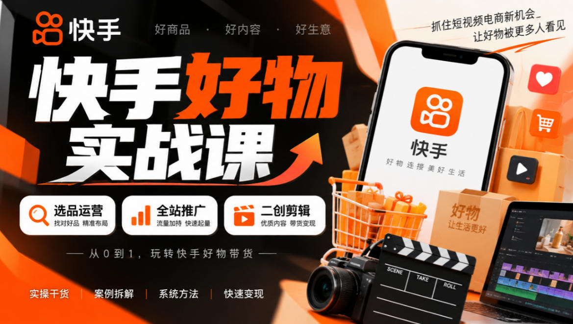快手好物实战课｜选品运营+全站推广+二创剪辑带货变现-知行阁轻创网-分享网络赚钱项目-全网首发副业项目实操平台-副业创业项目网