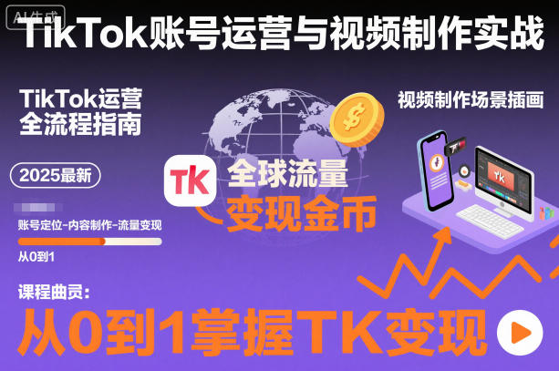 2025最新TikTok账号运营与视频制作实战全流程，从0到1掌握TK变现（含11月最新TK搬运技术）-知行阁轻创网-分享网络赚钱项目-全网首发副业项目实操平台-副业创业项目网