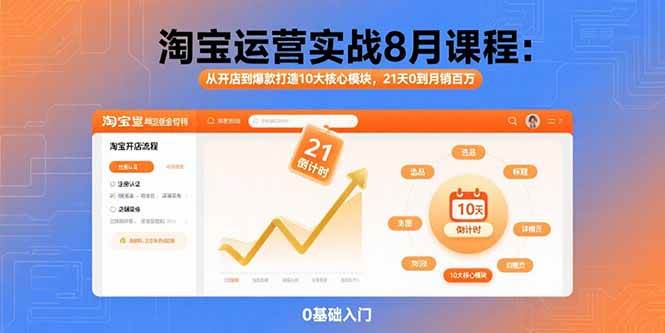 （15849期）淘宝运营实战8月课程：从开店到爆款打造10大核心模块，21天0到月销百万-知行阁轻创网-分享网络赚钱项目-全网首发副业项目实操平台-副业创业项目网