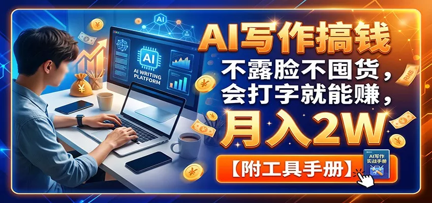 AI写作搞钱：不露脸不囤货，会打字就能赚，月入2W【附工具手册】-知行阁轻创网-分享网络赚钱项目-全网首发副业项目实操平台-副业创业项目网