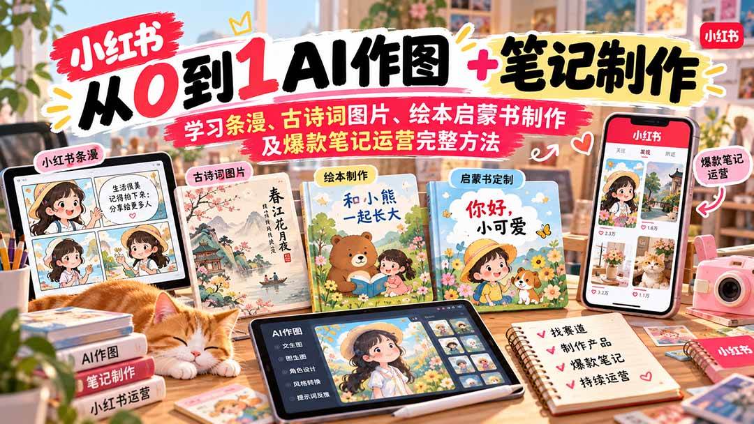（20655期）2026小红书AI内容创作从0到1：学习条漫、古诗词图片、绘本启蒙书制作及爆款笔记运营完整方法-知行阁轻创网-分享网络赚钱项目-全网首发副业项目实操平台-副业创业项目网