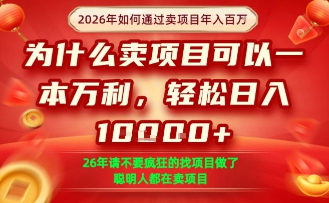 一单净利润1K+，26年想年入100个W，死磕卖项目就够了【揭秘】-知行阁轻创网-分享网络赚钱项目-全网首发副业项目实操平台-副业创业项目网