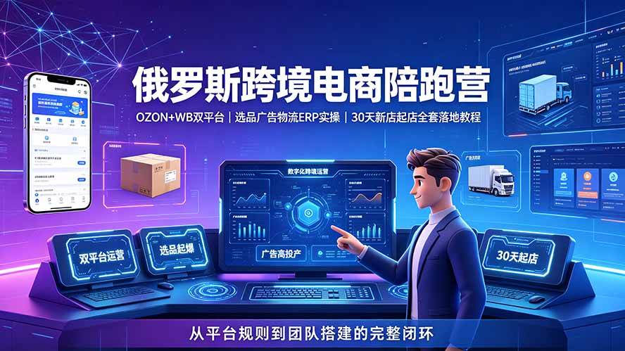 （19371期）2026俄罗斯跨境电商陪跑营：OZON+WB双平台｜选品广告物流ERP实操｜30天新店起店全套落地教程-知行阁轻创网-分享网络赚钱项目-全网首发副业项目实操平台-副业创业项目网