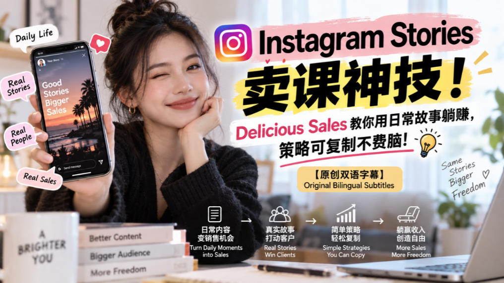 Instagram Stories卖课神技！Delicious Sales教你用日常故事躺賺，策略可复制不费脑！【原创双语字幕】-知行阁轻创网-分享网络赚钱项目-全网首发副业项目实操平台-副业创业项目网