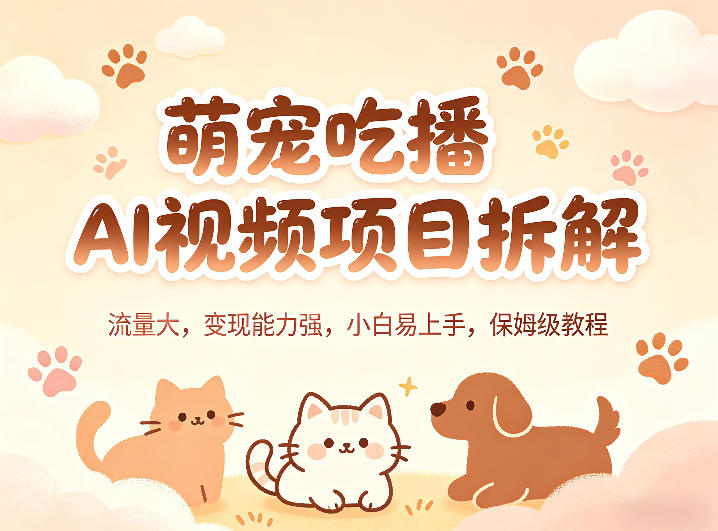 萌宠吃播AI视频项目拆解，流量大，变现能力强，小白易上手，保姆级教程-知行阁轻创网-分享网络赚钱项目-全网首发副业项目实操平台-副业创业项目网