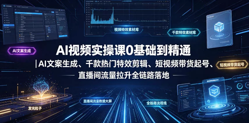 AI视频实操课0基础到精通|AI文案生成、千款热门特效剪辑、短视频带货起号、直播间流量拉升全链路落地-知行阁轻创网-分享网络赚钱项目-全网首发副业项目实操平台-副业创业项目网