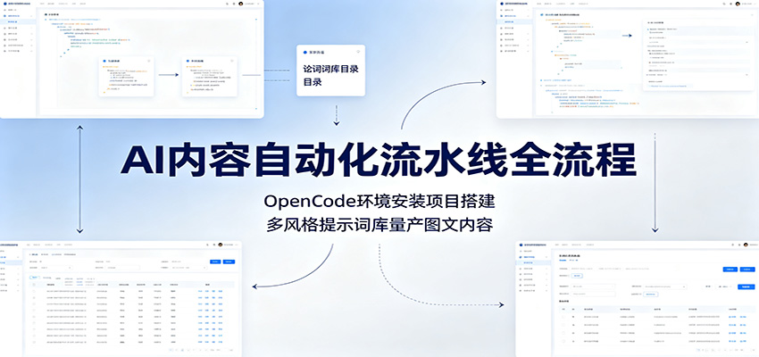 AI内容自动化流水线全流程：OpenCode环境安装项目搭建，多风格提示词库量产图文内容-知行阁轻创网-分享网络赚钱项目-全网首发副业项目实操平台-副业创业项目网