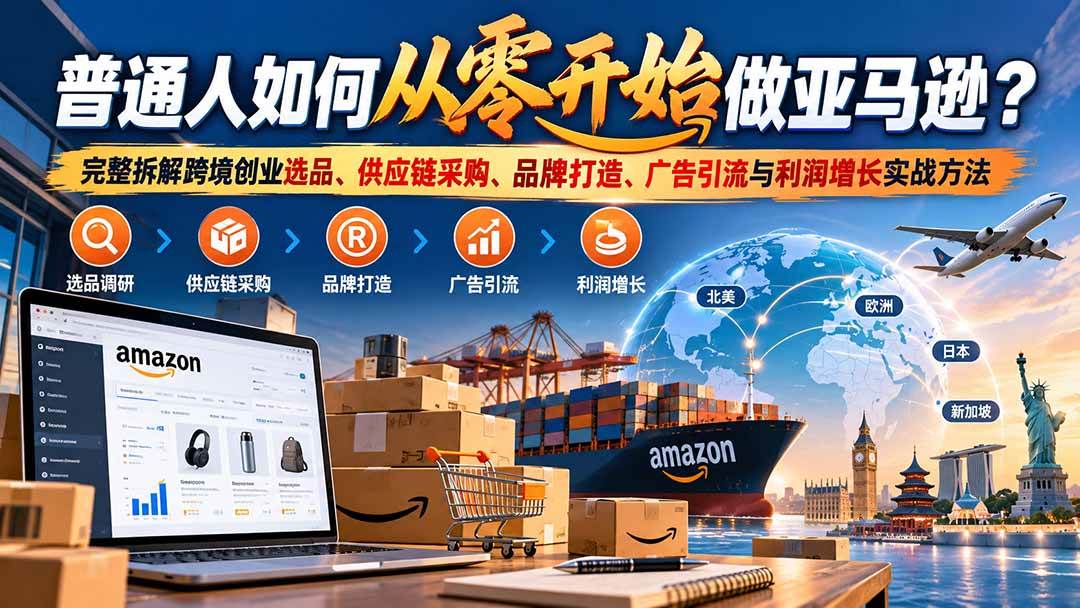（20953期）普通人如何从零开始做亚马逊？完整拆解跨境创业选品、供应链采购、品牌打造、广告引流与利润增长实战方法-知行阁轻创网-分享网络赚钱项目-全网首发副业项目实操平台-副业创业项目网