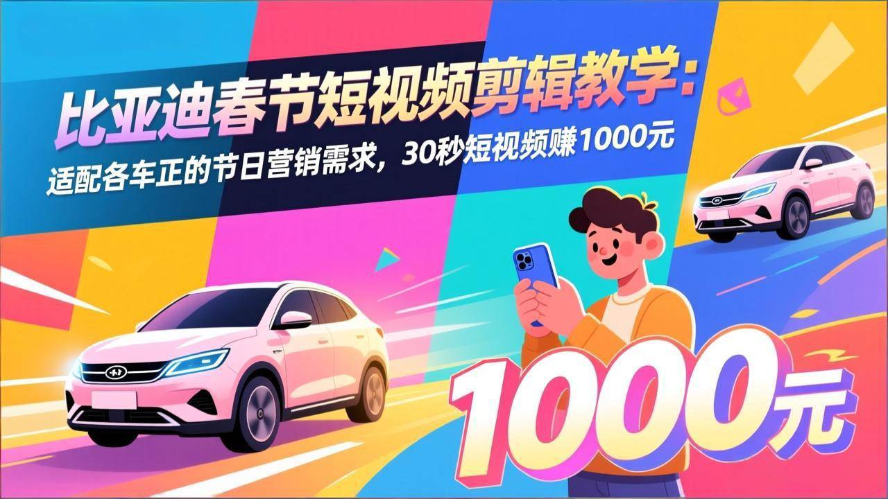 （17320期）比亚迪春节短视频剪辑教学：适配各车企的节日营销需求，30秒短视频赚1000元-知行阁轻创网-分享网络赚钱项目-全网首发副业项目实操平台-副业创业项目网