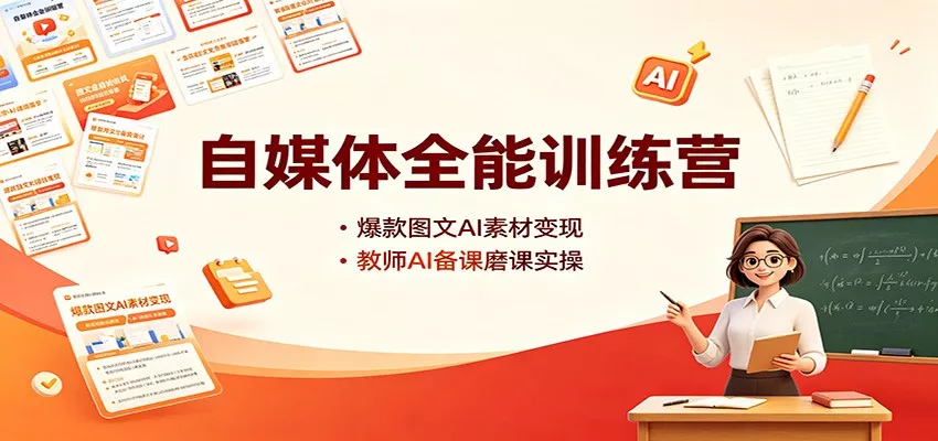 自媒体全能训练营：爆款图文AI素材变现，教师AI备课磨课实操-知行阁轻创网-分享网络赚钱项目-全网首发副业项目实操平台-副业创业项目网