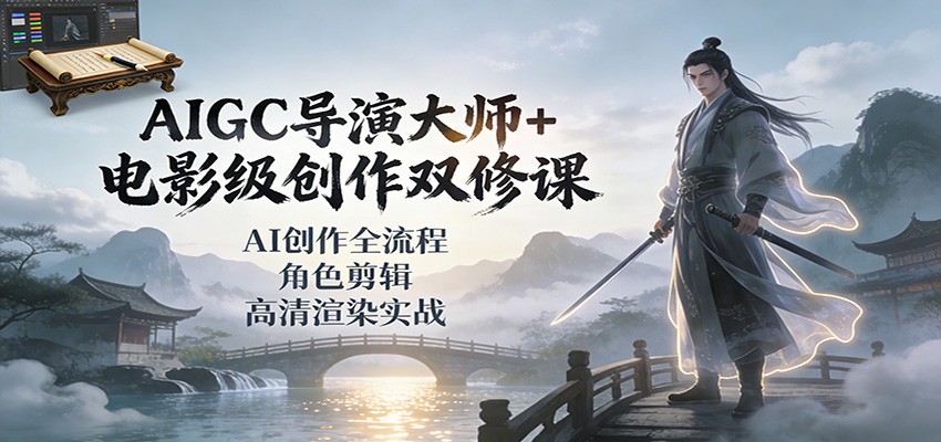 AIGC导演大师+电影级创作双修课：AI创作全流程、角色剪辑、高清渲染实战-知行阁轻创网-分享网络赚钱项目-全网首发副业项目实操平台-副业创业项目网