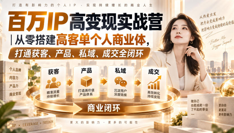 百万IP高变现实战营|从零搭建高客单个人商业体,打通获客、产品、私域、成交全闭环 百万IP高变现实战营|从零搭建高客单个人商业体,打通获客、产品、私域、成交全闭环