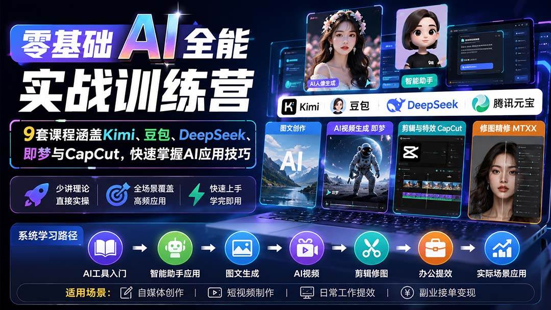 （20134期）零基础AI全能实战训练营：9套课程涵盖Kimi、豆包、DeepSeek、即梦与CapCut，快速掌握AI应用技巧-知行阁轻创网-分享网络赚钱项目-全网首发副业项目实操平台-副业创业项目网