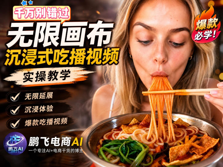 保姆级教程|用AI无线画布做沉浸式吃播,3步直接出片,无线画布工作流,操作简单好上手-知行阁轻创网-分享网络赚钱项目-全网首发副业项目实操平台-副业创业项目网