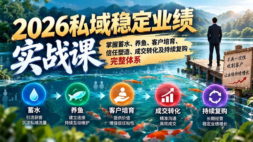 （20710期）2026私域稳定业绩实战课：掌握蓄水、养鱼、客户培育、信任塑造、成交转化及持续复购完整体系-知行阁轻创网-分享网络赚钱项目-全网首发副业项目实操平台-副业创业项目网