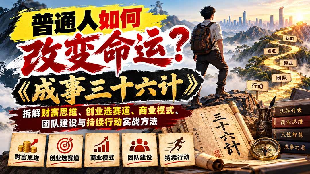 （21130期）普通人如何改变命运？《成事三十六计》拆解财富思维、创业选赛道、商业模式、团队建设与持续行动实战方法-知行阁轻创网-分享网络赚钱项目-全网首发副业项目实操平台-副业创业项目网