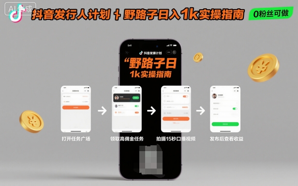 抖音发行人计划全新野路子玩法，随时随地，只要有手机，就能操作，日入1k+【揭秘】-知行阁轻创网-分享网络赚钱项目-全网首发副业项目实操平台-副业创业项目网