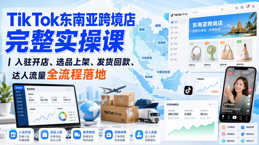 TikTok东南亚跨境店完整实操课|入驻开店、选品上架、发货回款、达人流量全流程落地-知行阁轻创网-分享网络赚钱项目-全网首发副业项目实操平台-副业创业项目网