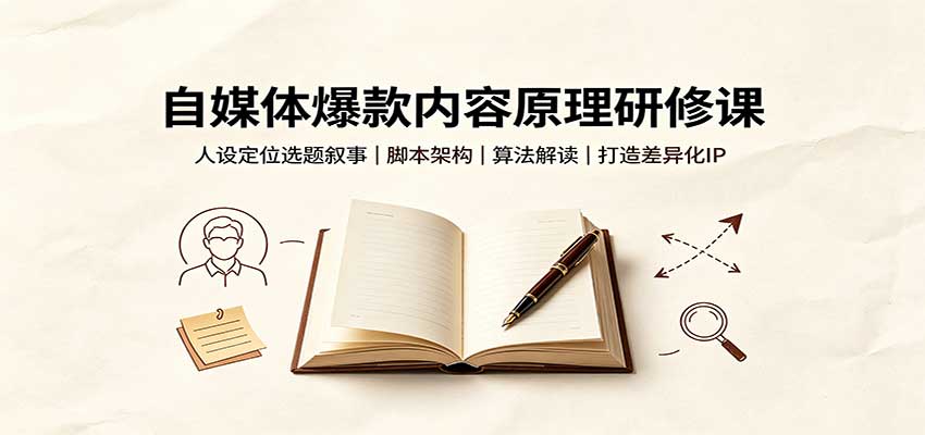 自媒体爆款内容原理研修课:人设定位选题叙事,脚本架构,算法解读打造差异化IP-知行阁轻创网-分享网络赚钱项目-全网首发副业项目实操平台-副业创业项目网