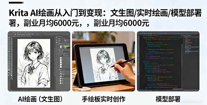 （16222期）Krita AI绘画从入门到变现：文生图/实时绘画/模型部署，副业月均6000元-知行阁轻创网-分享网络赚钱项目-全网首发副业项目实操平台-副业创业项目网
