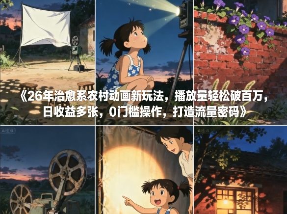 26年治愈系农村动画新玩法，播放量轻松破百万，日收益多张，0门槛操作，打造流量密码-知行阁轻创网-分享网络赚钱项目-全网首发副业项目实操平台-副业创业项目网