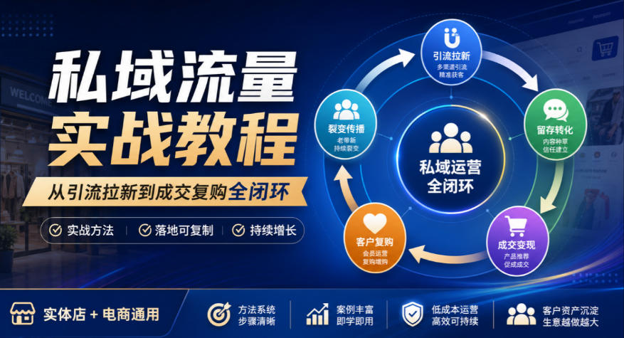 私域流量实战教程，从引流拉新到成交复购全闭环，实体店电商通用-知行阁轻创网-分享网络赚钱项目-全网首发副业项目实操平台-副业创业项目网