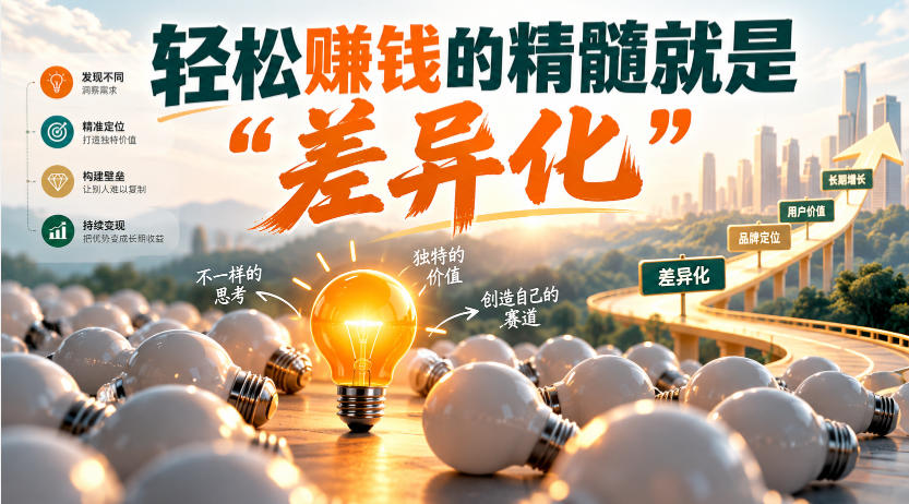 某公众号付费文章：轻松賺钱的精髓就是“差异化”-知行阁轻创网-分享网络赚钱项目-全网首发副业项目实操平台-副业创业项目网
