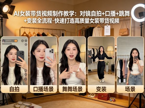 AI女装带货视频制作教学，对镜自拍、口播、跳舞、变装全流程，快速打造高质量女装带货视频-知行阁轻创网-分享网络赚钱项目-全网首发副业项目实操平台-副业创业项目网
