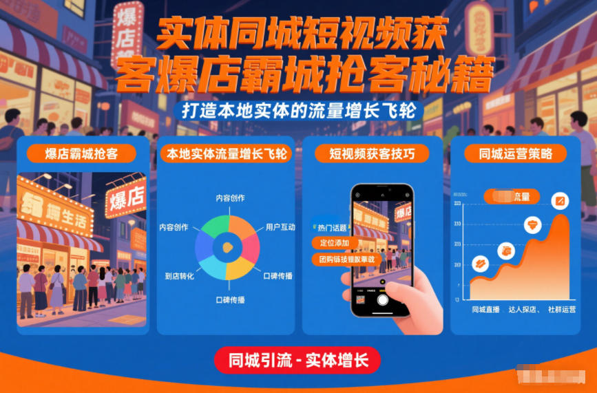 实体同城短视频获客爆店霸城抢客秘籍，打造本地实体的流量增长飞轮-知行阁轻创网-分享网络赚钱项目-全网首发副业项目实操平台-副业创业项目网