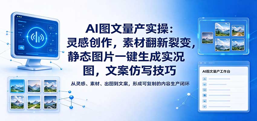 AI图文量产实操：灵感创作，素材翻新裂变，静态图片一键生成实况图，文案仿写技巧-知行阁轻创网-分享网络赚钱项目-全网首发副业项目实操平台-副业创业项目网