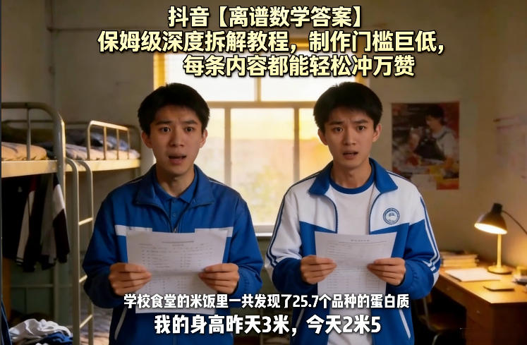 抖音【离谱数学答案】保姆级深度拆解教程，制作门槛巨低，每条内容都能轻松冲万赞，附详细步骤-知行阁轻创网-分享网络赚钱项目-全网首发副业项目实操平台-副业创业项目网