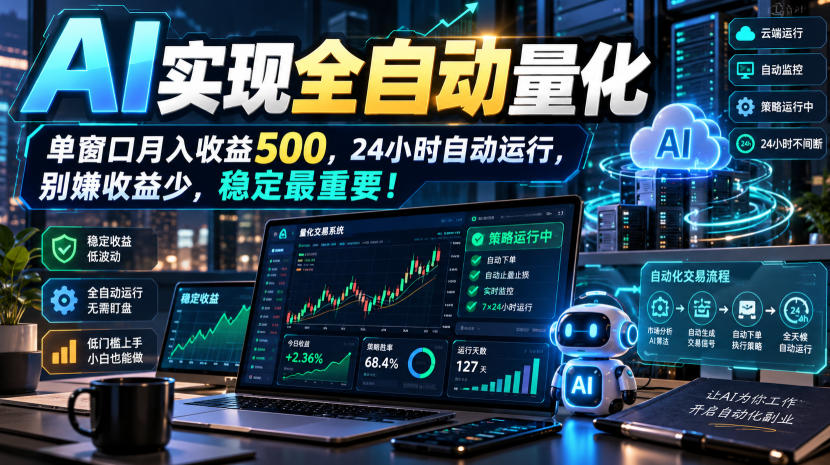 AI实现全自动量化，单窗口月入收益500，24小时自动运行，别嫌收益少，稳定最重要！【揭秘】-知行阁轻创网-分享网络赚钱项目-全网首发副业项目实操平台-副业创业项目网
