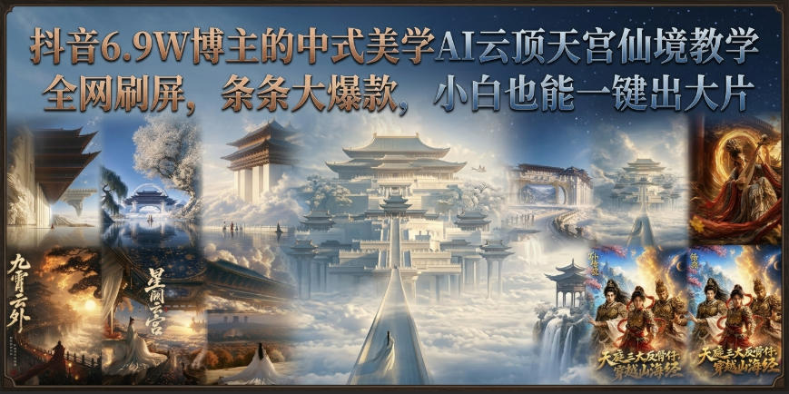 抖音6.9W博主的中式美学AI云顶天宫仙境教学，全网刷屏，条条大爆款，小白也能一键出大片-知行阁轻创网-分享网络赚钱项目-全网首发副业项目实操平台-副业创业项目网