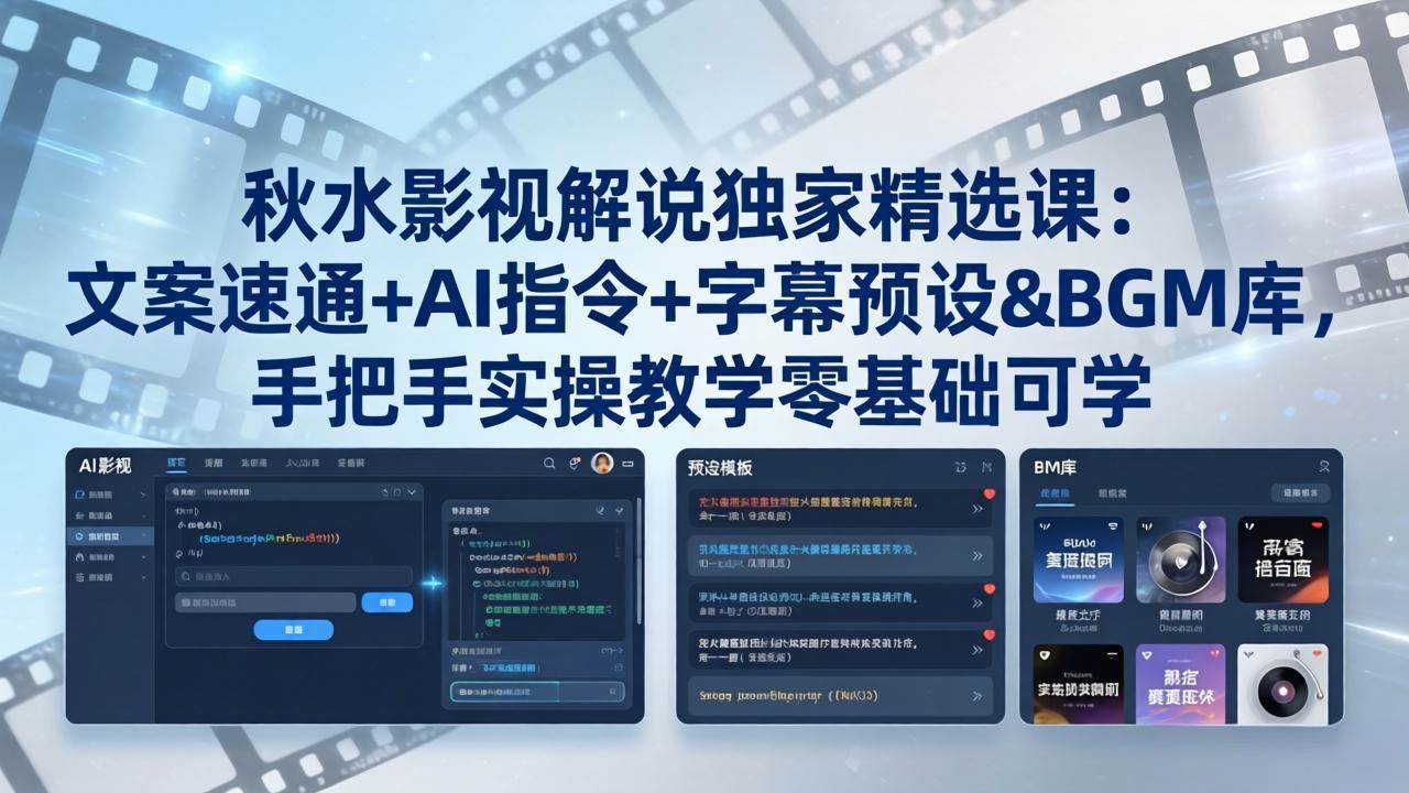 （18080期）秋水影视解说独家精选课：文案速通+AI指令+字幕预设+BGM库，手把手实操教学零基础可学-知行阁轻创网-分享网络赚钱项目-全网首发副业项目实操平台-副业创业项目网