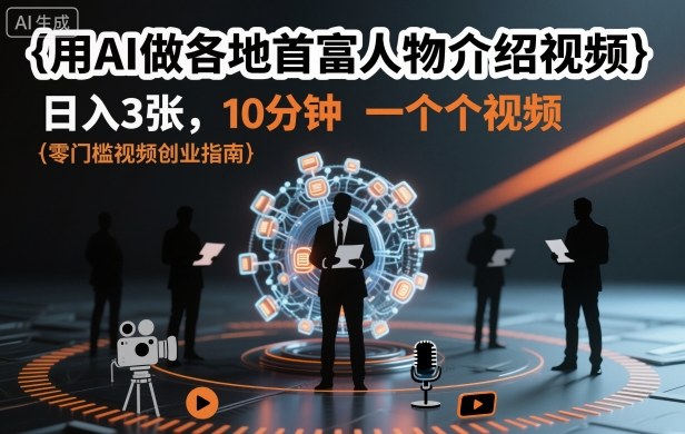 用AI做各地首富人物介绍视频，日入3张，10分钟一个视频-知行阁轻创网-分享网络赚钱项目-全网首发副业项目实操平台-副业创业项目网