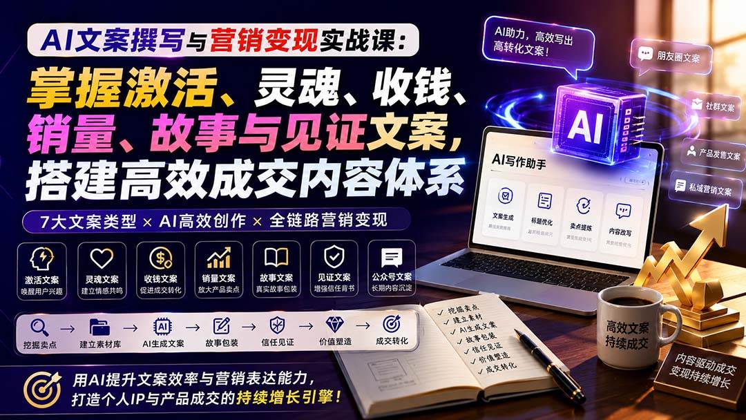 （20126期）AI文案撰写与营销变现实战课：掌握激活、灵魂、收钱、销量、故事与见证文案，搭建高效成交内容体系-知行阁轻创网-分享网络赚钱项目-全网首发副业项目实操平台-副业创业项目网