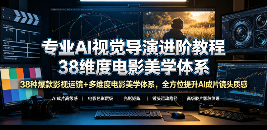 专业AI视觉导演进阶教程，38种爆款影视运镜+多维度电影美学体系，全方位提升AI成片高级感与镜头质感-知行阁轻创网-分享网络赚钱项目-全网首发副业项目实操平台-副业创业项目网