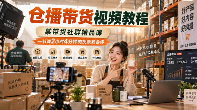 仓播带货视频教程，某带货社群精品课，一节课2小时4分钟的视频教会你-知行阁轻创网-分享网络赚钱项目-全网首发副业项目实操平台-副业创业项目网