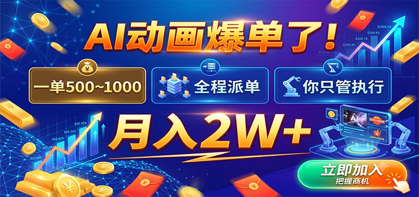 AI动画爆单了!一单500~1000,全程派单,你只管执行,月入2W+-知行阁轻创网-分享网络赚钱项目-全网首发副业项目实操平台-副业创业项目网