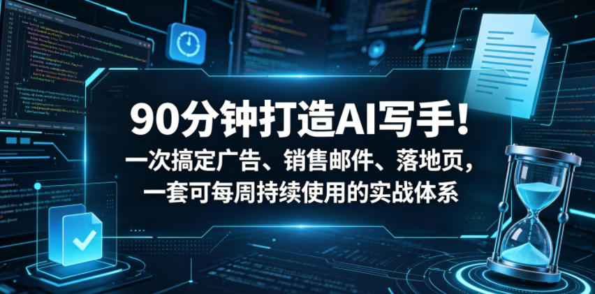 90分钟打造AI写手！一次搞定广告、销售邮件、落地页，一套可每周持续使用的实战体系【原创双语字幕】-知行阁轻创网-分享网络赚钱项目-全网首发副业项目实操平台-副业创业项目网