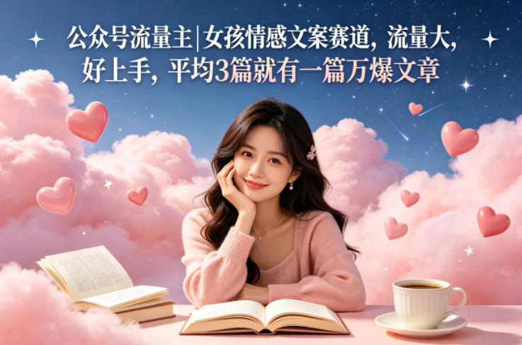 公众号流量主女孩情感文案赛道，流量大，好上手，平均3篇就有一篇万爆文章-知行阁轻创网-分享网络赚钱项目-全网首发副业项目实操平台-副业创业项目网