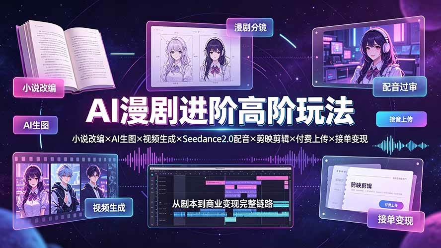 （19430期）AI漫剧进阶高阶玩法：小说改编×AI生图×视频生成×Seedance2.0配音×剪映剪辑×付费上传×接单变现-知行阁轻创网-分享网络赚钱项目-全网首发副业项目实操平台-副业创业项目网