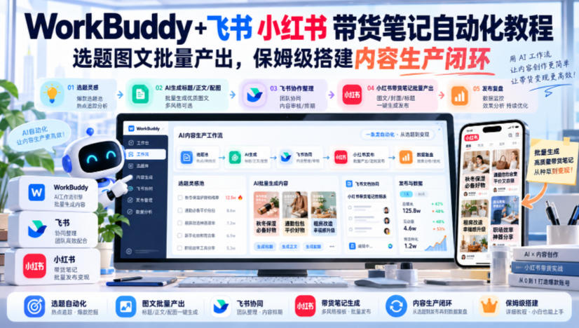 WorkBuddy+飞书小红书带货笔记自动化教程，选题图文批量产出，保姆级搭建内容生产闭环【文档】-知行阁轻创网-分享网络赚钱项目-全网首发副业项目实操平台-副业创业项目网