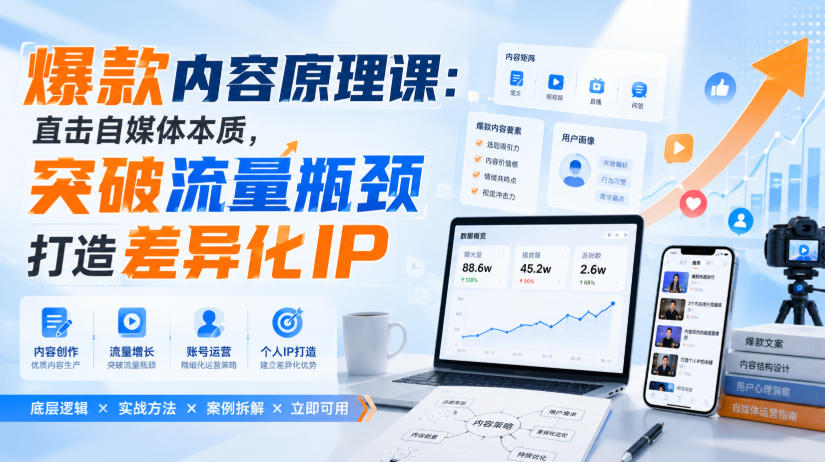 爆款内容原理课:直击自媒体本质,突破流量瓶颈打造差异化IP-知行阁轻创网-分享网络赚钱项目-全网首发副业项目实操平台-副业创业项目网