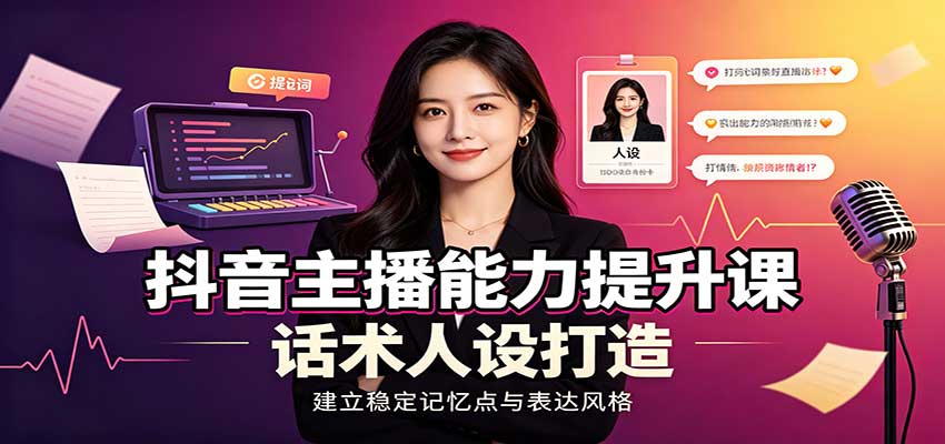 抖音主播能力提升课：账号底层逻辑，直播间搭建调试，话术人设打造全套教学-知行阁轻创网-分享网络赚钱项目-全网首发副业项目实操平台-副业创业项目网