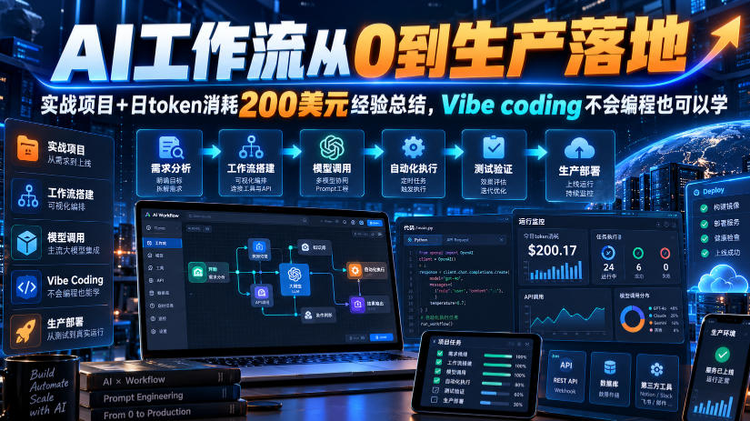 AI工作流从0到生产落地，实战项目+日token消耗200美刀经验总结，Vibe coding不会编程也可以学-知行阁轻创网-分享网络赚钱项目-全网首发副业项目实操平台-副业创业项目网