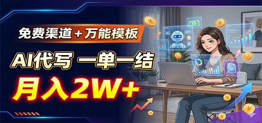 免费渠道+万能模板,AI代写一单一结,月入2W+-知行阁轻创网-分享网络赚钱项目-全网首发副业项目实操平台-副业创业项目网