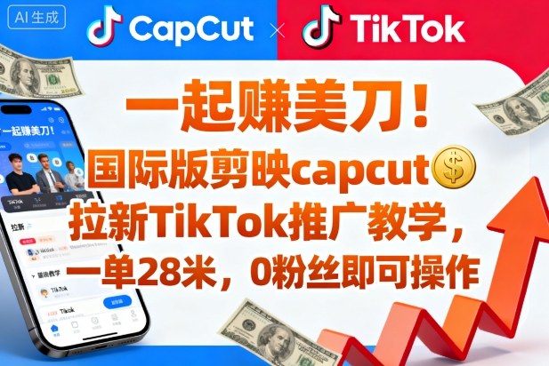 一起賺美刀！国际版剪映capcut拉新TikTok推广教学，一单28米，0粉丝即可操作(附推广入口和教学)-知行阁轻创网-分享网络赚钱项目-全网首发副业项目实操平台-副业创业项目网