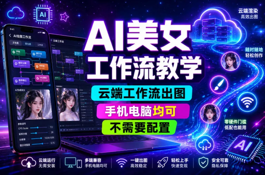 AI美女工作流教学，云端工作流出图，手机电脑均可，不需要配置，快速起号涨粉-知行阁轻创网-分享网络赚钱项目-全网首发副业项目实操平台-副业创业项目网